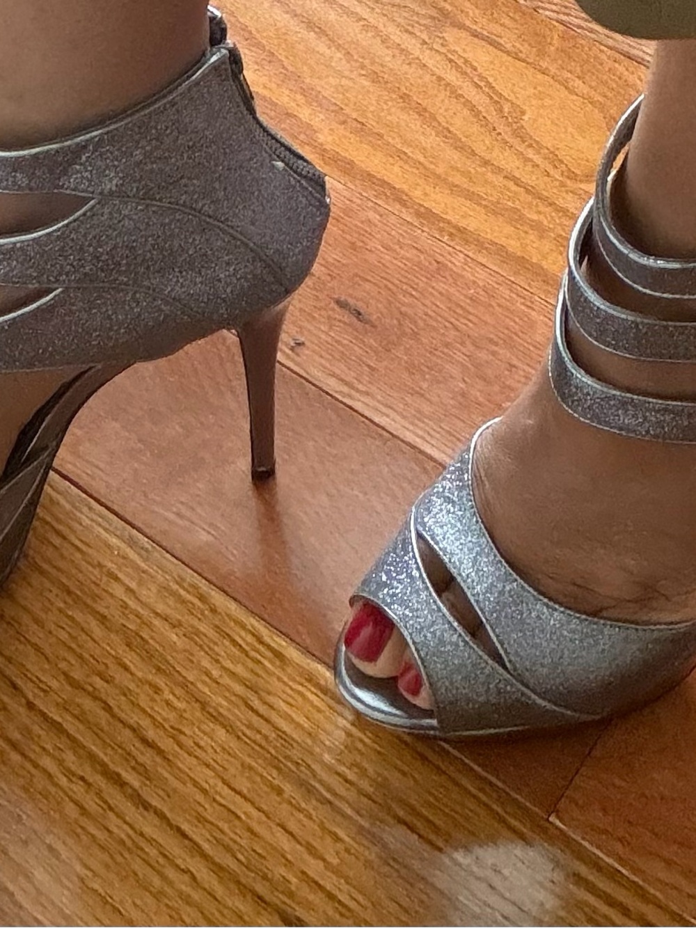 Charles By Charles David Silver Glitter Strappy Stiletto Heels